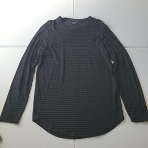 Goodlife Shirt Mens Large Black Gray Striped Long Sleeve Curved Hem Made USA